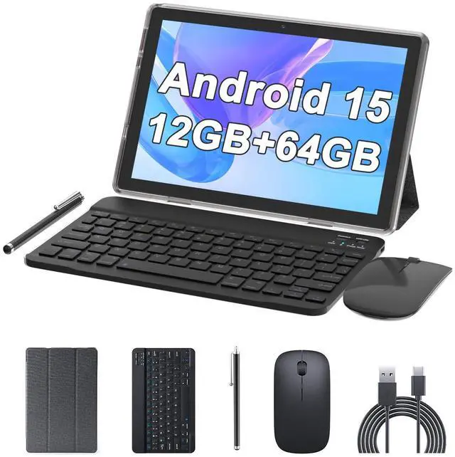 Main image of 10 Inch Tablet Android 15(NOT GO) Tablets 2 in 1 tablet With keyboard 12GB RAM+64GB ROM(Supports 1TB expansion) Tableta 2MP+8MP Camera 6000mAh Battery Mouse/Case/Stylus 5G Wifi-6 10.1" Android Tablets