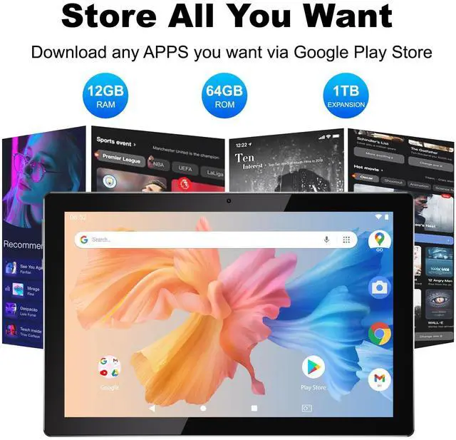 Alt view image 4 of 5 - 10 Inch Tablet Android 15(NOT GO) Tablets 2 in 1 tablet With keyboard 12GB RAM+64GB ROM(Supports 1TB expansion) Tableta 2MP+8MP Camera 6000mAh Battery Mouse/Case/Stylus 5G Wifi-6 10.1" Android Tablets