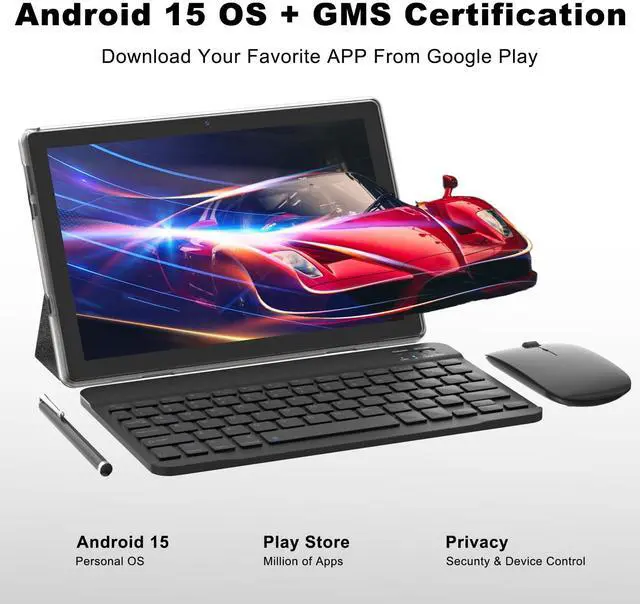 Alt view image 5 of 5 - 10 Inch Tablet Android 15(NOT GO) Tablets 2 in 1 tablet With keyboard 12GB RAM+64GB ROM(Supports 1TB expansion) Tableta 2MP+8MP Camera 6000mAh Battery Mouse/Case/Stylus 5G Wifi-6 10.1" Android Tablets