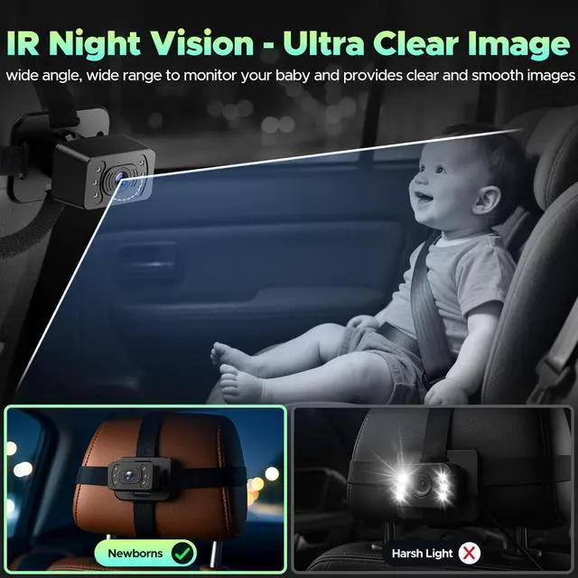 Alt view image 5 of 5 - LAMTTO Baby Car Monitor with 7" Split Screen, Wireless CarPlay & Android Auto, HD Rear Camera for Baby with Night Vision, Car Display for iPhone/Android, Easy Install, for SUV/Sedan