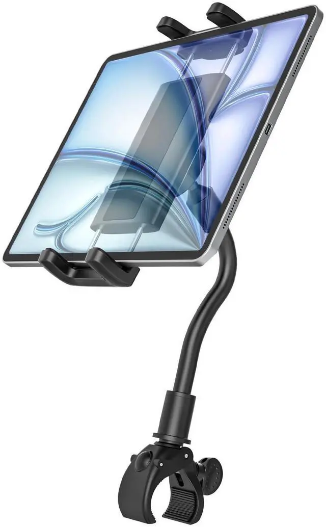 Main image of Kolasels Gooseneck Tablet Holder for Spin Bike, Stationary Bicycle, Wheelchair, Treadmill, Indoor Bike, Peloton, Elliptical, Tablet Mount Clamp for iPad Pro, Air, Mini, Galaxy Tabs, 4.7-12.9" Tablets