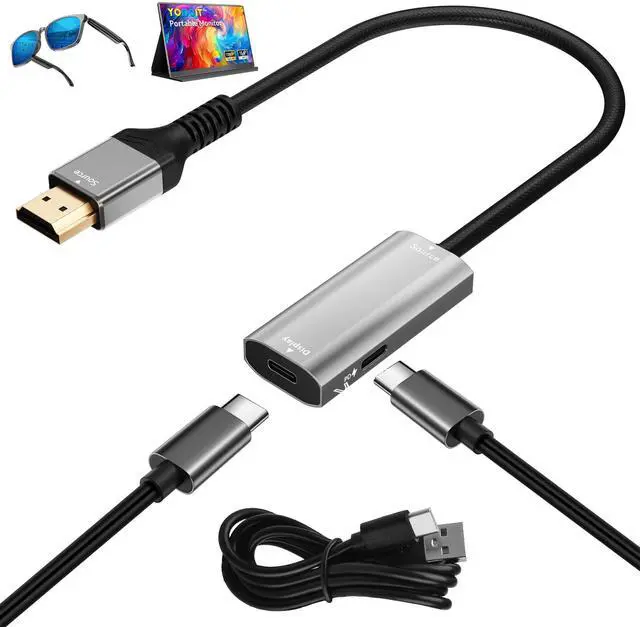 Main image of HDMI Male to USB C Female Adapter 4K@60Hz for AR Glasses, Unidirectional HDMI Source to Type C Display with Charging Port for Portable Monitor from PS5/4,Xbox,Switch, PC, Steam, Power Cable Included