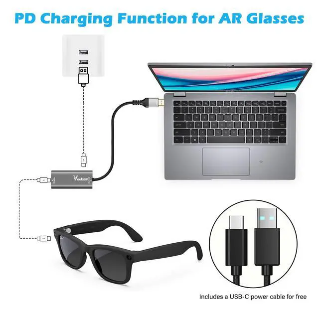 Alt view image 3 of 5 - HDMI Male to USB C Female Adapter 4K@60Hz for AR Glasses, Unidirectional HDMI Source to Type C Display with Charging Port for Portable Monitor from PS5/4,Xbox,Switch, PC, Steam, Power Cable Included