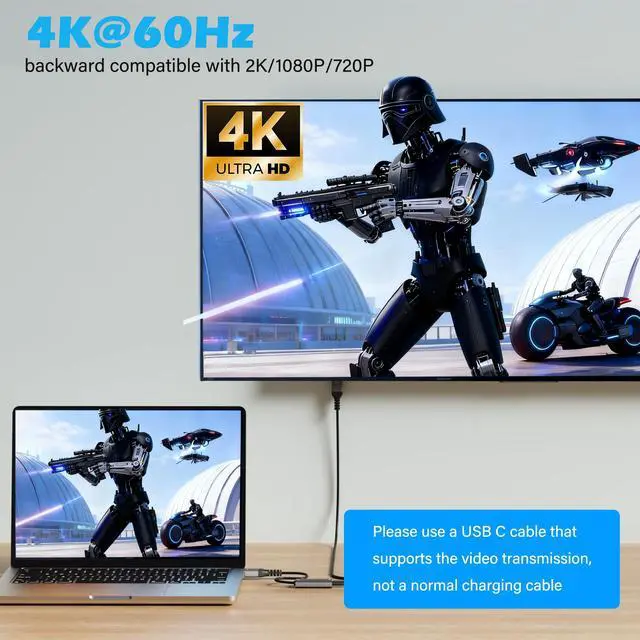 Alt view image 5 of 5 - HDMI Male to USB C Female Adapter 4K@60Hz for AR Glasses, Unidirectional HDMI Source to Type C Display with Charging Port for Portable Monitor from PS5/4,Xbox,Switch, PC, Steam, Power Cable Included