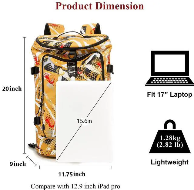 Alt view image 2 of 5 - FUNYAGO Gym Duffle Bag Waterproof black Laptop Backpack Suitable for Hiking, Fishing, Travel 40L Large Capacity Trendy Cool Lightweight Backpack for Men and Women