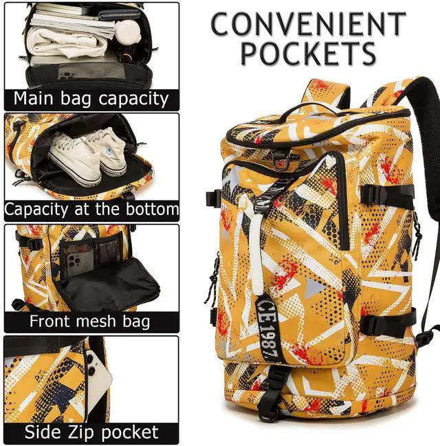 Alt view image 4 of 5 - FUNYAGO Gym Duffle Bag Waterproof black Laptop Backpack Suitable for Hiking, Fishing, Travel 40L Large Capacity Trendy Cool Lightweight Backpack for Men and Women