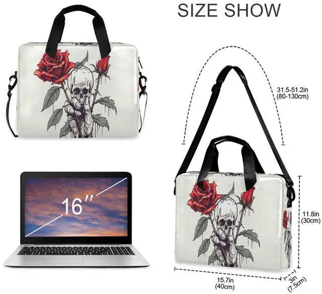 Alt view image 3 of 5 - senya Laptop Bag Computer Bags Messenger Shoulder Bag Briefcase Skull Red Rose One for Business Office Work