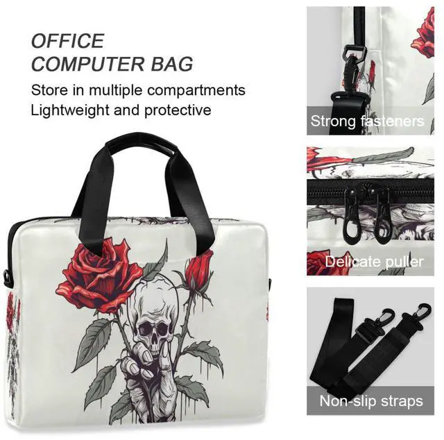 Alt view image 4 of 5 - senya Laptop Bag Computer Bags Messenger Shoulder Bag Briefcase Skull Red Rose One for Business Office Work