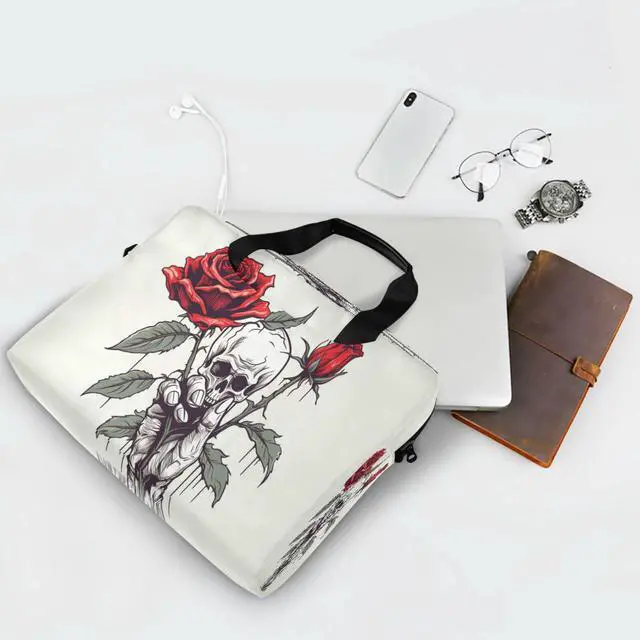 Alt view image 5 of 5 - senya Laptop Bag Computer Bags Messenger Shoulder Bag Briefcase Skull Red Rose One for Business Office Work