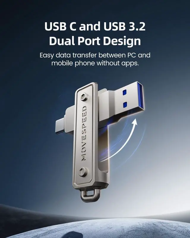 Alt view image 2 of 5 - MOVE SPEED 512GB Memory Stick, 130 MB/s Thumb Drive with Type-C + USB 3.2 Dual Port, High Speed Pendrive Compatible with 3.1/3.0/2.0 for iPhone 16/15 Series, Android, MacBook/Pro/Air(1 Pack)