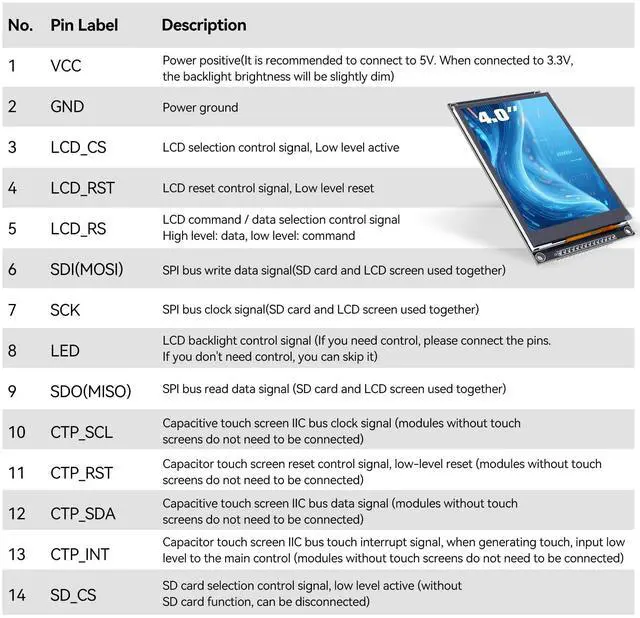 Alt view image 5 of 5 - Ransanx 2PCS LCD Display 4.0 Inch 320x480 TN Capacitive Touch Screen Esp32 Display Module SPI Serial ST7796S Driver for Ar duino R3/Mega2560 (Black)