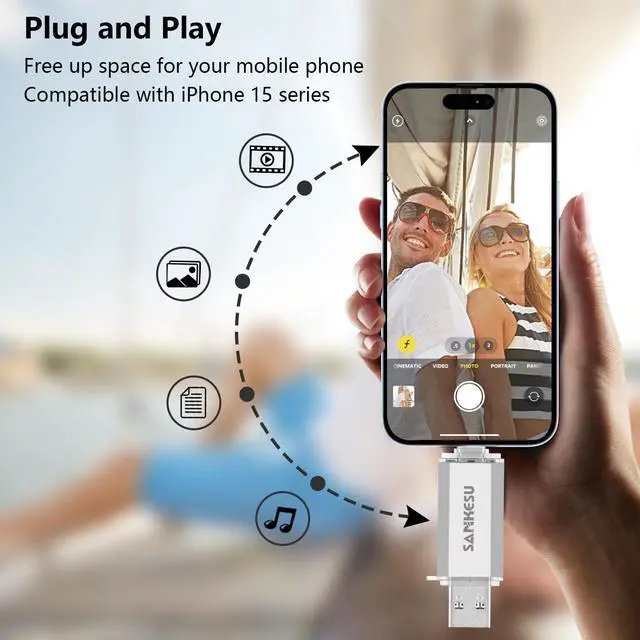 Alt view image 2 of 5 - 3.0 USB C Flash Drive, USB-A & Type-C OTG Thumb Stick, Dual Memory Sticks Compatible with PC/Laptop/Type C Cell Phone and Tablet (Silver/Blue, 128GB)