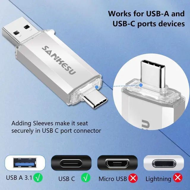 Alt view image 5 of 5 - 3.0 USB C Flash Drive, USB-A & Type-C OTG Thumb Stick, Dual Memory Sticks Compatible with PC/Laptop/Type C Cell Phone and Tablet (Silver/Blue, 128GB)
