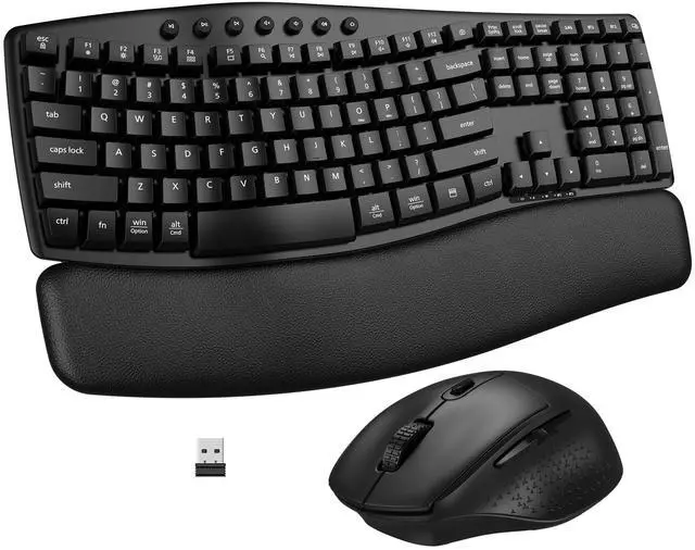 Main image of Ergonomic Wireless Keyboard Mouse Combo, EDJO Bluetooth/2.4G Dual-Mode Connection, Soft Foam Wrist Rest, Silent Typing, Waves Key Design and 3-Level DPI Adjustable Wireless Mouse for Windows, Mac OS