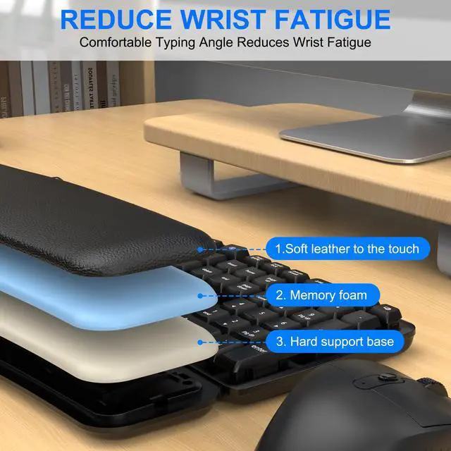 Alt view image 3 of 5 - Ergonomic Wireless Keyboard Mouse Combo, EDJO Bluetooth/2.4G Dual-Mode Connection, Soft Foam Wrist Rest, Silent Typing, Waves Key Design and 3-Level DPI Adjustable Wireless Mouse for Windows, Mac OS