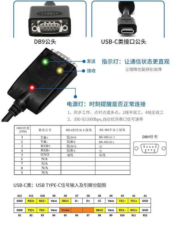 Alt view image 4 of 4 - UTEK UT-890-TC USB Type-C to RS-485/422 Serial Converter with ESD Protection
