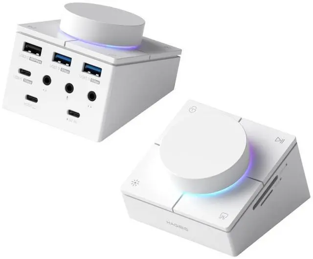Main image of Hagibis Knob USB C Hub with Shortcut Buttons, RGB Type-C Docking Station with 5Gbps USB-C, 2 USB3.0, 3.5mm Jack, SD/Micro SD3.0, USB2.0 for MacBook iPad Pro Laptop (White AG)