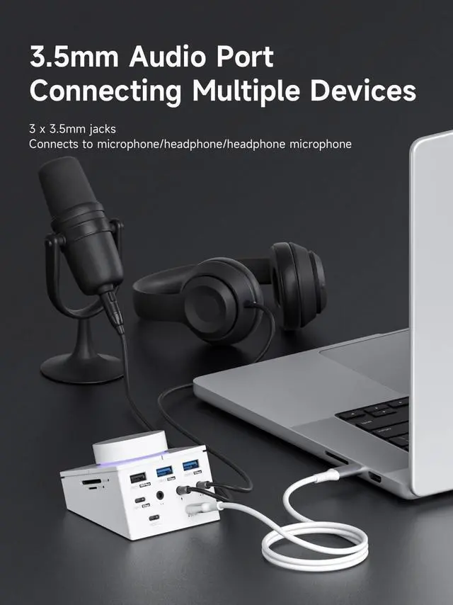 Alt view image 5 of 5 - Hagibis Knob USB C Hub with Shortcut Buttons, RGB Type-C Docking Station with 5Gbps USB-C, 2 USB3.0, 3.5mm Jack, SD/Micro SD3.0, USB2.0 for MacBook iPad Pro Laptop (White AG)