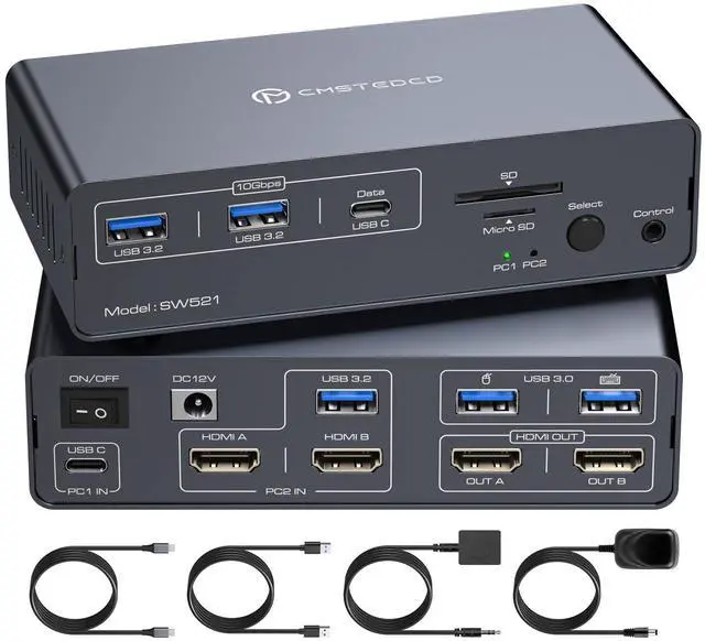 Main image of FQuanmap KVM Docking Station USB C KVM Switch 2 Monitors 2 Computers HDMI 4K60Hz EDID Dual Monitor Switcher for Laptop and PC Share 13 in 1 Dock