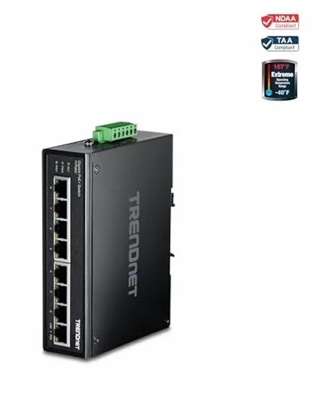 Alt view image 2 of 5 - TRENDnet 8-Port Industrial Gigabit PoE+ DIN-Rail Switch, TI-PG80, 200W PoE Power Budget, 16Gbps Switching Capacity, NDAA & TAA Compliant, Ethernet Splitter, Lifetime Protection