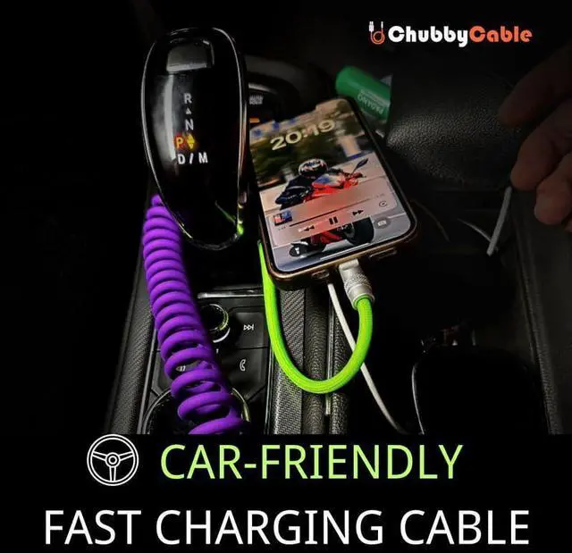 Alt view image 2 of 5 - chubbycable Colorblock Chubby - Spring Braided Silicone Charge Cable Coiled USB C Cable Fast Charging Type C Charger Cord for Car, Pink+Black, USB-A to Type-C, 2.29FT-3.6FT