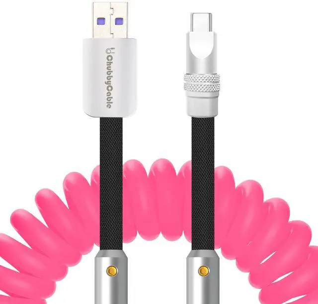 Main image of chubbycable Colorblock Chubby - Spring Braided Silicone Charge Cable Coiled USB C Cable Fast Charging Type C Charger Cord for Car, Pink+Black, USB-A to Type-C, 2.29FT-3.6FT