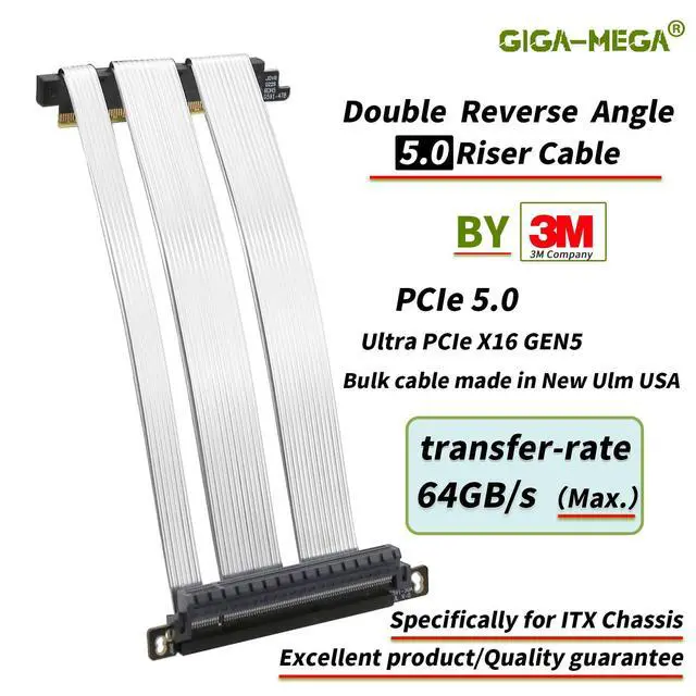 Alt view image 2 of 5 - GIGA-MEGA PCIe 5.0 X16 Riser Cable Dual Reverse and Straight GPU Extension Cable GEN5 for ITX A4 Case RTX5090 (19cm)