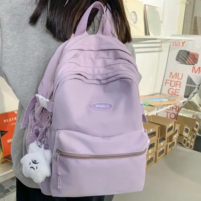 Alt view image 4 of 5 - VTTDB Kawaii Backpack with Cute Accessories Casual Aesthetic Daypack Simple Laptop Bag Waterproof Travel Rucksack for Women (purple)