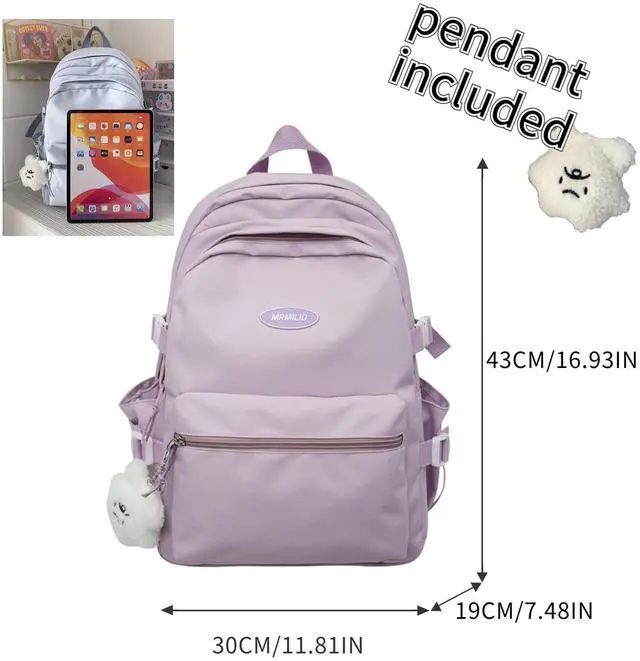 Alt view image 3 of 5 - VTTDB Kawaii Backpack with Cute Accessories Casual Aesthetic Daypack Simple Laptop Bag Waterproof Travel Rucksack for Women (purple)