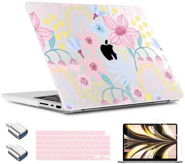 Main image of TWOLSKOO for MacBook Pro 14 inch Case M5 M4 M3 M2 M1 Pro Max Chip (2026-2021), Plastic Hard Shell & Keyboard Cover & Type C Adapter & Screen Protector, Floral Spring