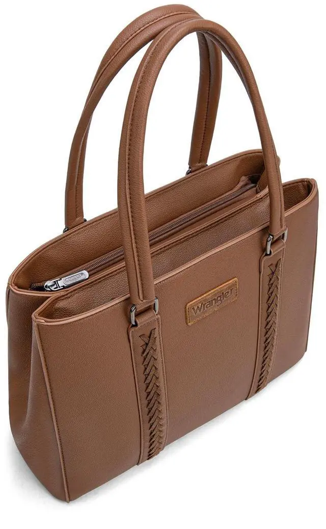 Alt view image 3 of 5 - Wrangler Whipstitch Tote Bag for Women Fall Purses and Handbags Double Compartment Work Medium Size Brown WG387-8119DBR