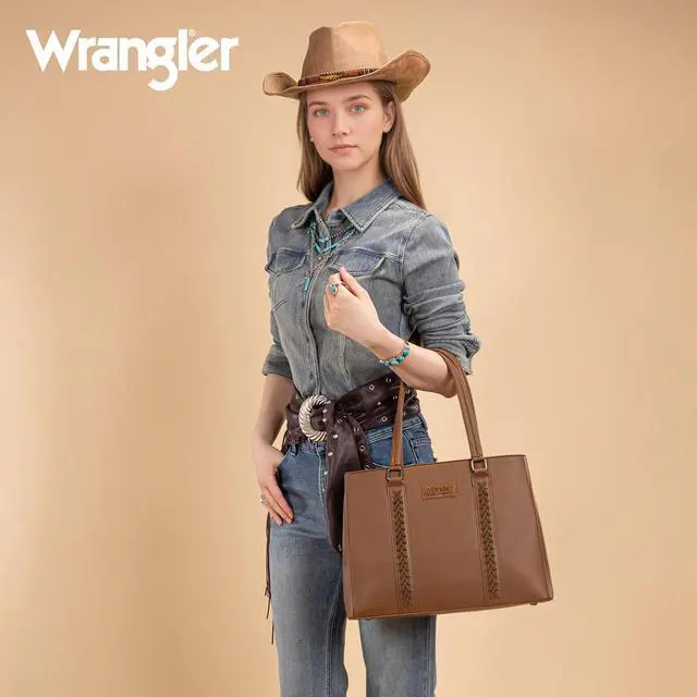 Alt view image 2 of 5 - Wrangler Whipstitch Tote Bag for Women Fall Purses and Handbags Double Compartment Work Medium Size Brown WG387-8119DBR