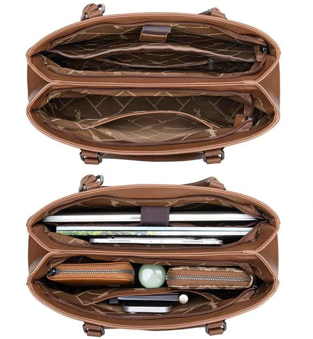 Alt view image 4 of 5 - Wrangler Whipstitch Tote Bag for Women Fall Purses and Handbags Double Compartment Work Medium Size Brown WG387-8119DBR