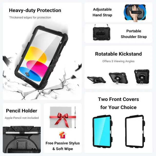 Alt view image 3 of 5 - iXTRA Shockproof Case for iPad 11th Gen 11'' A16 2025, iPad 10th Gen 10.9'', Rugged Case with Screen Protector, 360° Rotating Handle & Stand, Shoulder Strap, Pencil Holder for Men Kids, Camouflage