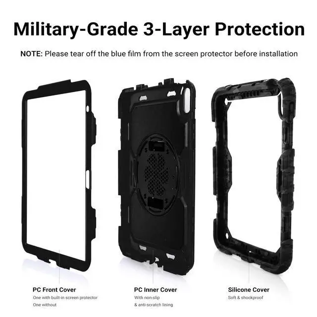 Alt view image 5 of 5 - iXTRA Shockproof Case for iPad 11th Gen 11'' A16 2025, iPad 10th Gen 10.9'', Rugged Case with Screen Protector, 360° Rotating Handle & Stand, Shoulder Strap, Pencil Holder for Men Kids, Camouflage