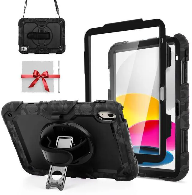 Main image of iXTRA Shockproof Case for iPad 11th Gen 11'' A16 2025, iPad 10th Gen 10.9'', Rugged Case with Screen Protector, 360° Rotating Handle & Stand, Shoulder Strap, Pencil Holder for Men Kids, Camouflage