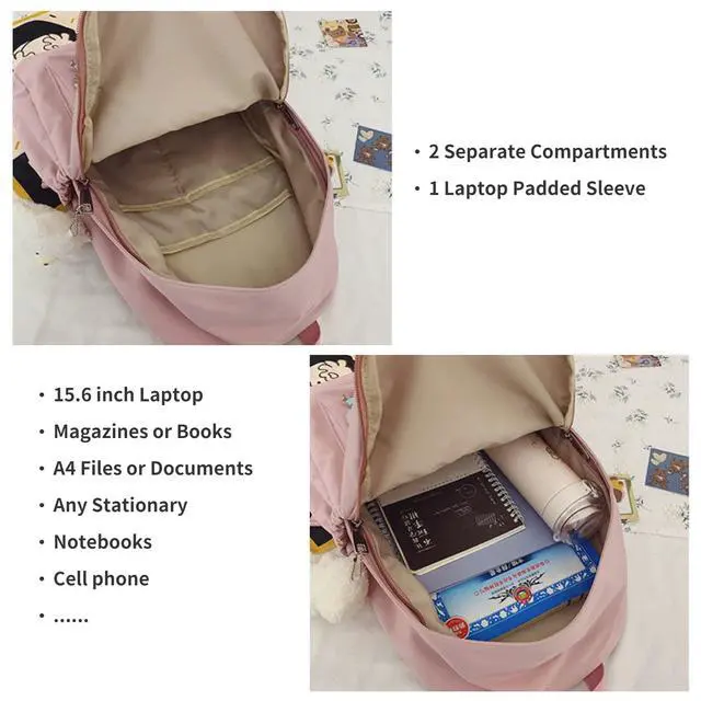 Alt view image 4 of 5 - BILIPOPX Kawaii Cute Aesthetic School Laptop Backpack with Accessories Pin Plush Pendant for Teen Girls, Students