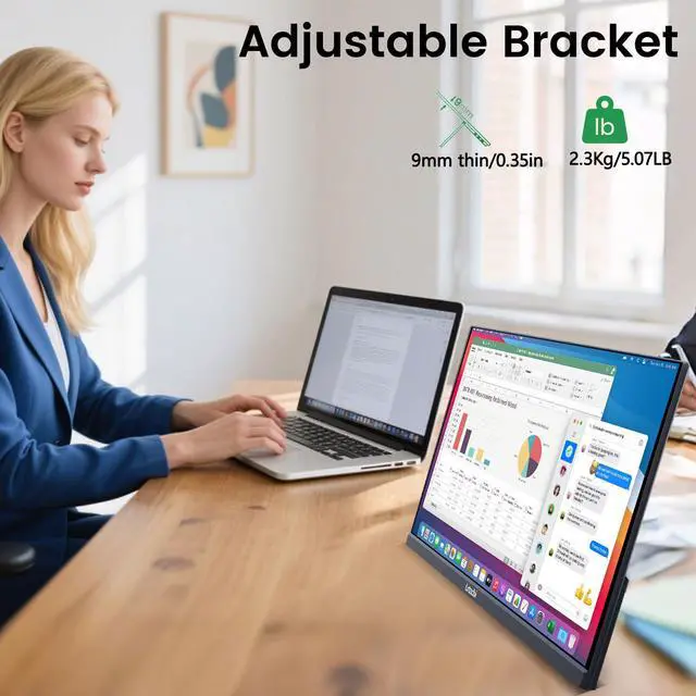 Alt view image 4 of 5 - Lrtzcbi 23.8" 100Hz Large Portable Monitor FHD 1080P IPS External Gaming Display 100% SRGB Laptop Screen Extender with USB C HDMI Adjustable Stand for Laptop PC Computer Mac Phone Windows