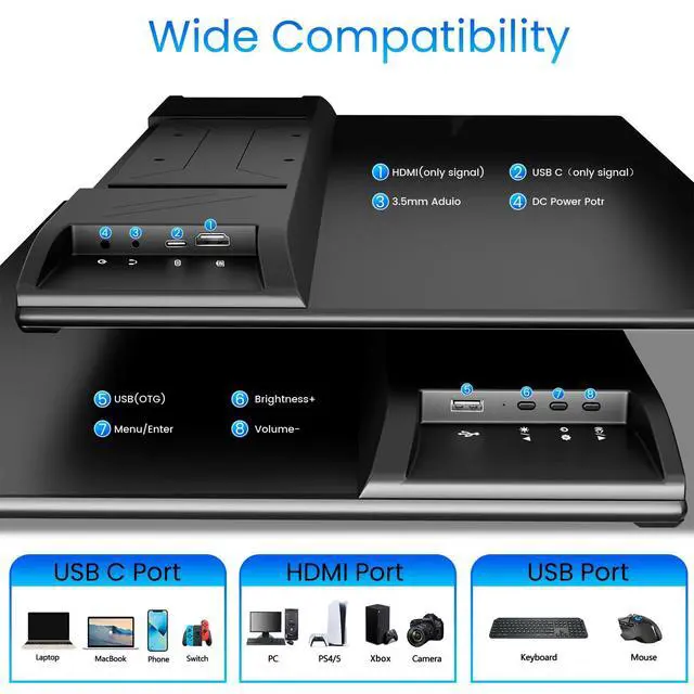 Alt view image 5 of 5 - Lrtzcbi 23.8" 100Hz Large Portable Monitor FHD 1080P IPS External Gaming Display 100% SRGB Laptop Screen Extender with USB C HDMI Adjustable Stand for Laptop PC Computer Mac Phone Windows