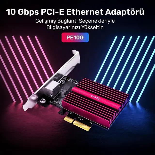 Alt view image 2 of 5 - Cudy 10GB PCIe Network Card, 10G Base-T PCIe Adapter, Flow Control, PCIe to 10 Gigabit Ethernet Adapter, Supports Windows 11/10, WindowsServer 2022 and Linux, Including Network Cable