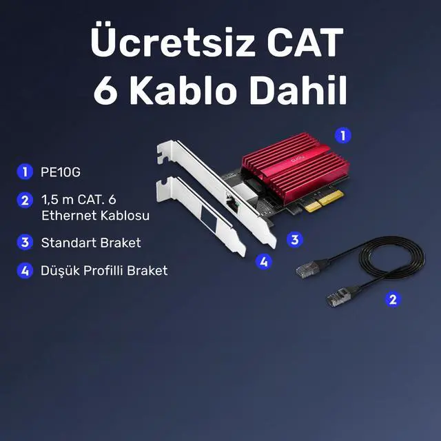 Alt view image 4 of 5 - Cudy 10GB PCIe Network Card, 10G Base-T PCIe Adapter, Flow Control, PCIe to 10 Gigabit Ethernet Adapter, Supports Windows 11/10, WindowsServer 2022 and Linux, Including Network Cable