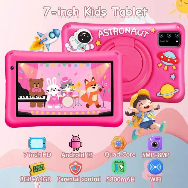Alt view image 2 of 5 - BRILLAR Kids Tablet 7 Inch with Shockproof Case Android 13 Octa-Core 8+64GB Wi-Fi 6, Parental Control Mode, Learning Gift for Boys & Girls-Pink