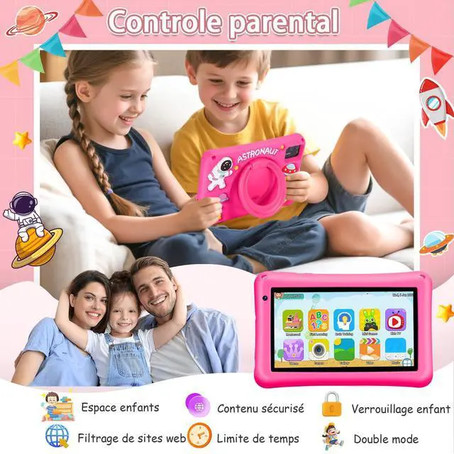 Alt view image 5 of 5 - BRILLAR Kids Tablet 7 Inch with Shockproof Case Android 13 Octa-Core 8+64GB Wi-Fi 6, Parental Control Mode, Learning Gift for Boys & Girls-Pink
