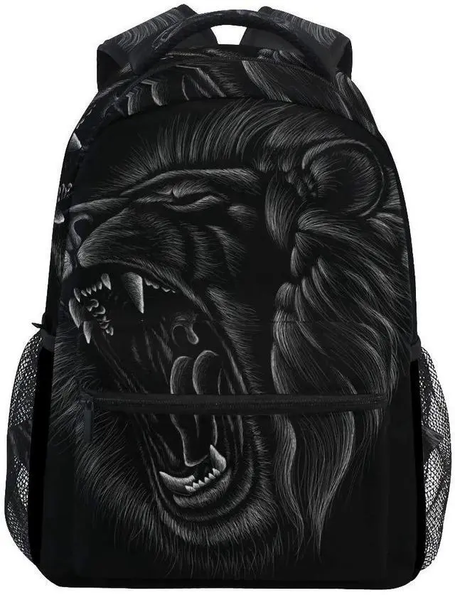 Main image of ALAZA Hand Drawn Black Lion Roaring Large Backpack Laptop iPad Tablet Travel School Bag w/Multiple Pockets for Men Women College