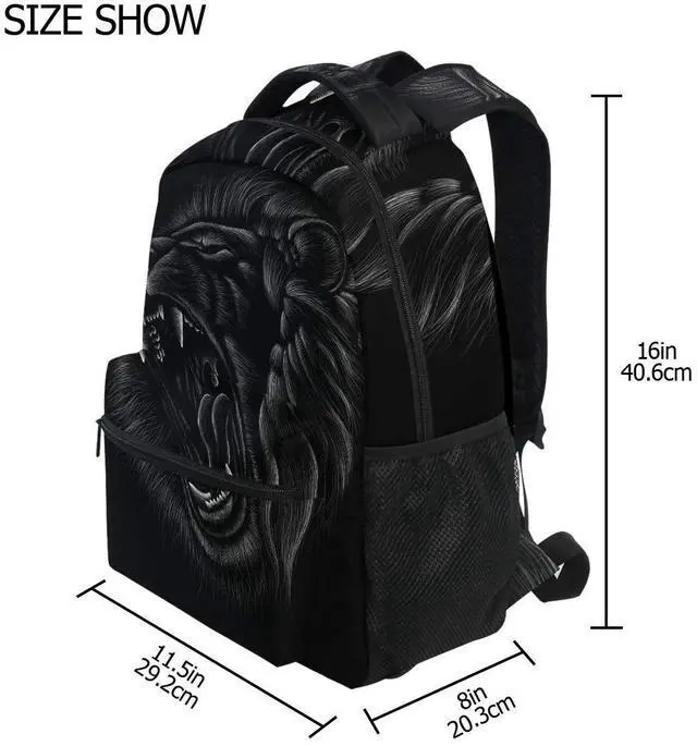 Alt view image 2 of 5 - ALAZA Hand Drawn Black Lion Roaring Large Backpack Laptop iPad Tablet Travel School Bag w/Multiple Pockets for Men Women College