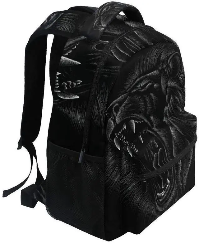 Alt view image 3 of 5 - ALAZA Hand Drawn Black Lion Roaring Large Backpack Laptop iPad Tablet Travel School Bag w/Multiple Pockets for Men Women College