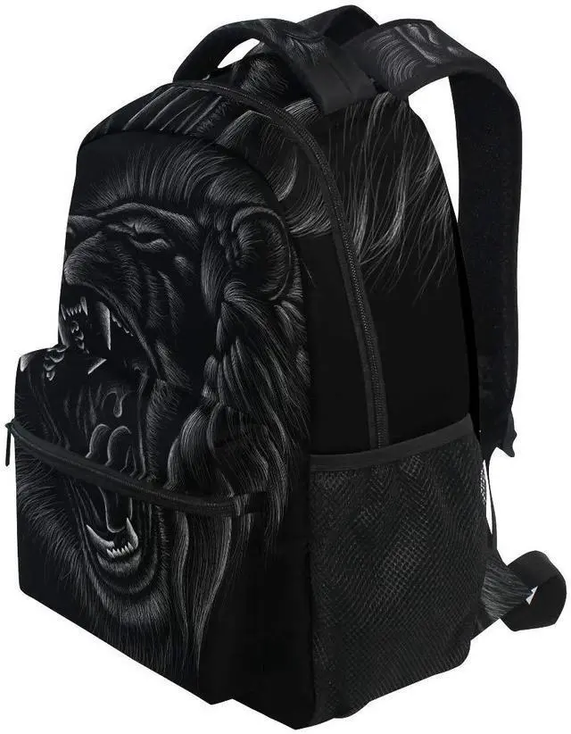 Alt view image 4 of 5 - ALAZA Hand Drawn Black Lion Roaring Large Backpack Laptop iPad Tablet Travel School Bag w/Multiple Pockets for Men Women College