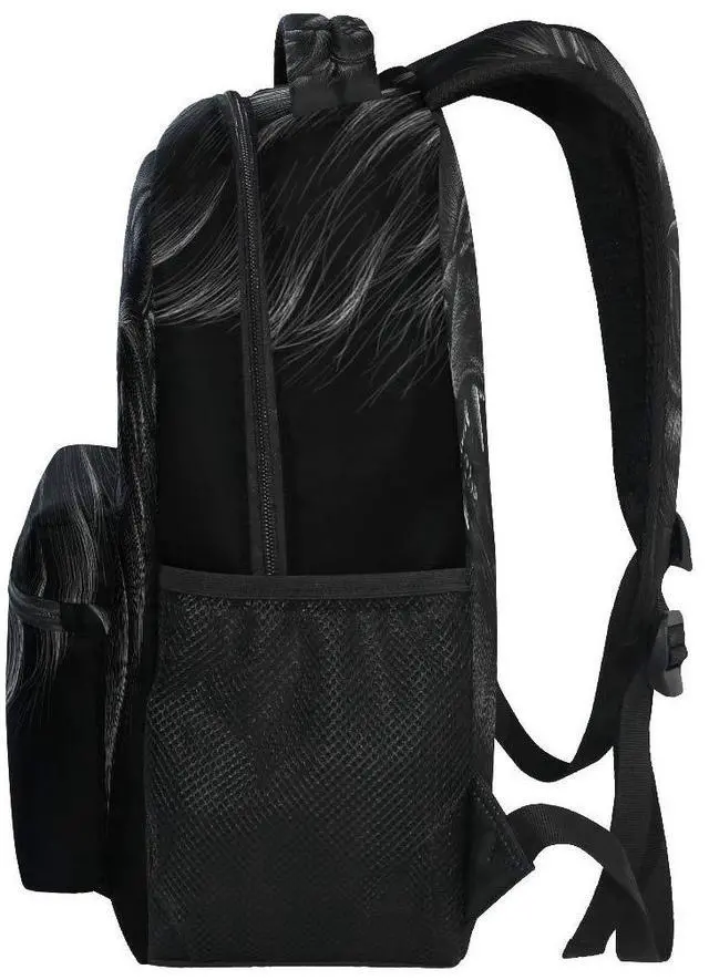 Alt view image 5 of 5 - ALAZA Hand Drawn Black Lion Roaring Large Backpack Laptop iPad Tablet Travel School Bag w/Multiple Pockets for Men Women College