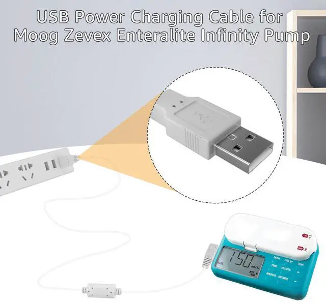 Alt view image 3 of 5 - Sigely USB Power Supply Cord Compatible with Moog Zevex Enteralite Infinity Pump Power Charging Cable (White)