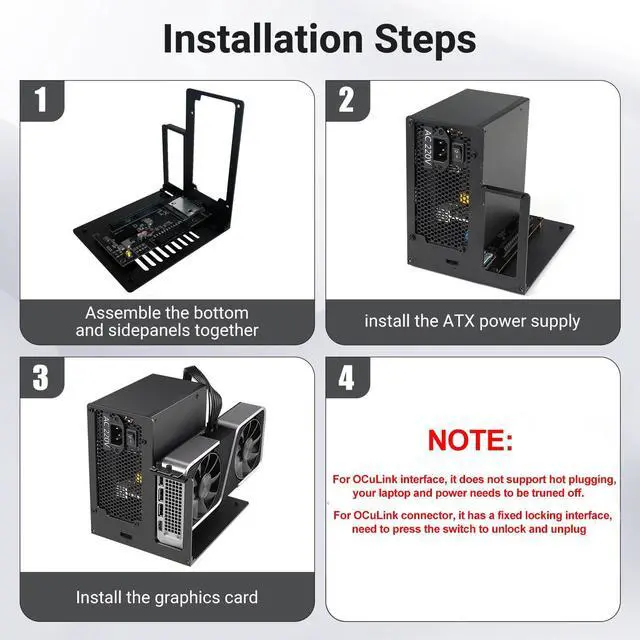Alt view image 5 of 5 - External GPU Dock Station, Only Compatible with OcuLink Interface Graphics Dock Station, Mini eGPU Enclosure for NVIDIA/AMD PCIE, Support ATX Power Supply (Black)